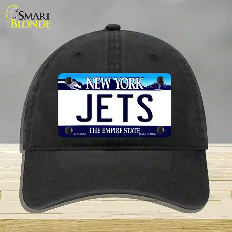 Jets New York State Novelty License Plate Hat Unconstructed Cotton / Black