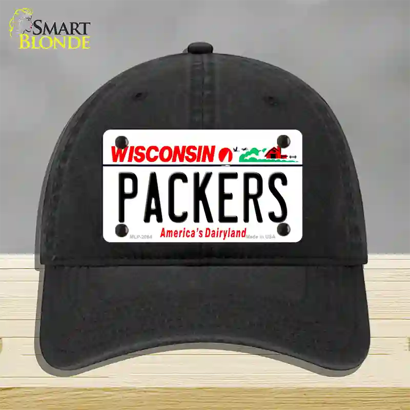 Packers Wisconsin State Novelty License Plate Hat Unconstructed Cotton / Black