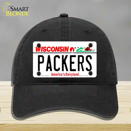 Packers Wisconsin State Novelty License Plate Hat Unconstructed Cotton / Black