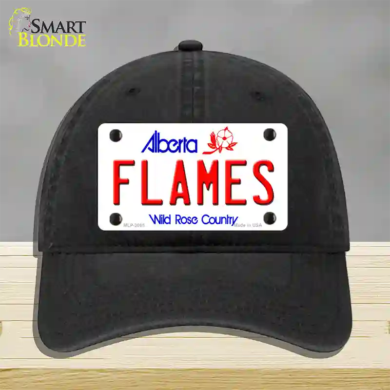 Flames Alberta Canada Province Novelty License Plate Hat Unconstructed Cotton / Black