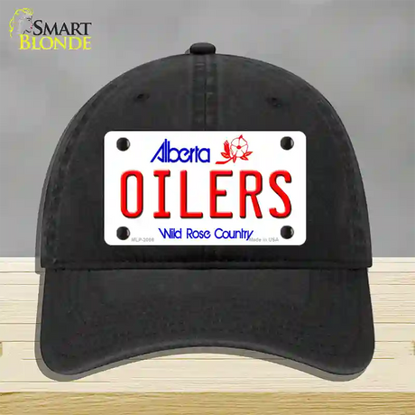 Oilers Alberta Canada Province Novelty License Plate Hat Unconstructed Cotton / Black