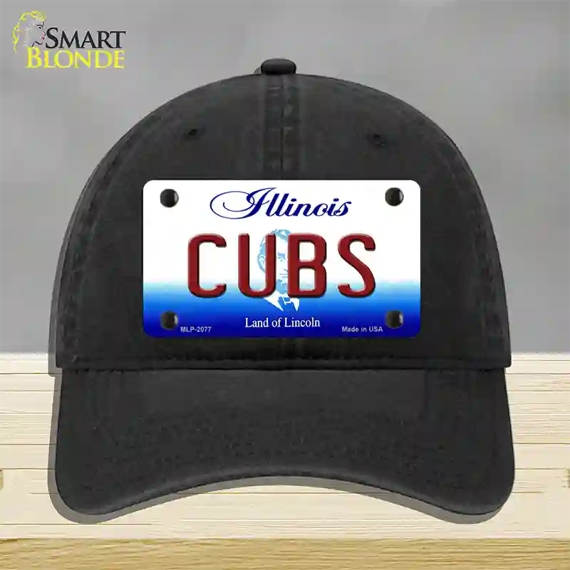 Cubs Chicago Illinois State Novelty License Plate Hat Unconstructed Cotton / Black