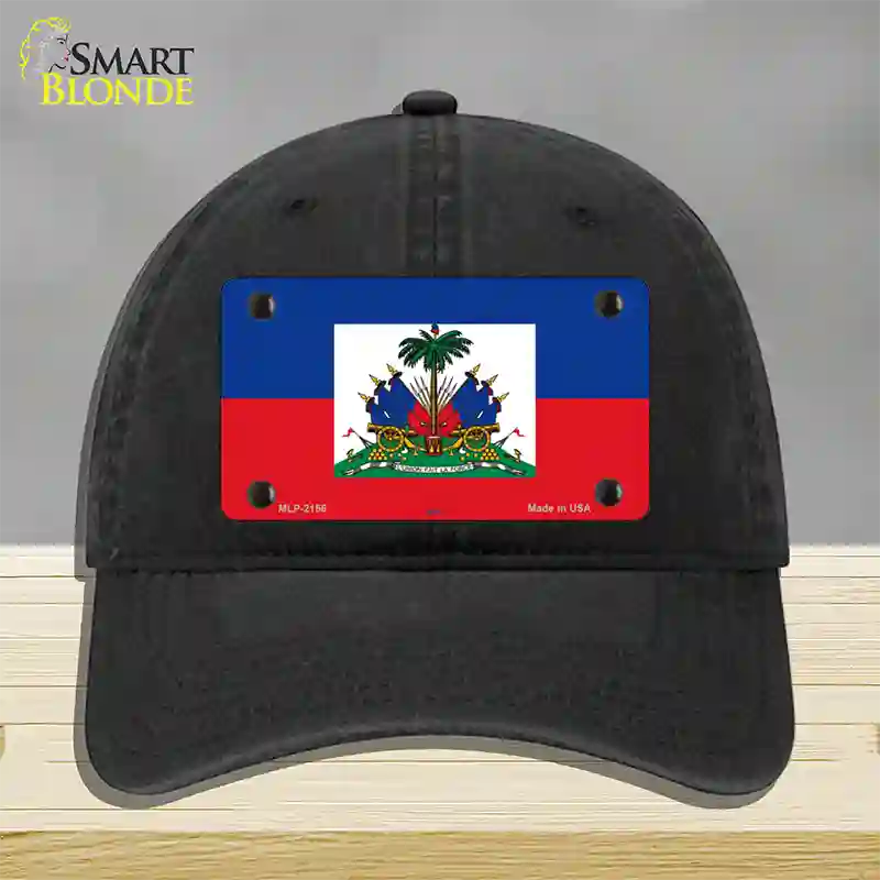 Haiti Flag Novelty License Plate Hat Unconstructed Cotton / Black