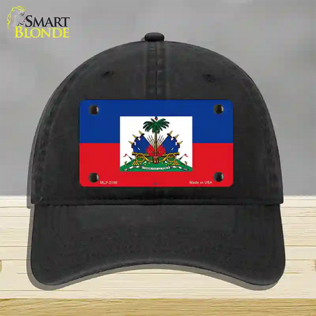 Haiti Flag Novelty License Plate Hat Unconstructed Cotton / Black