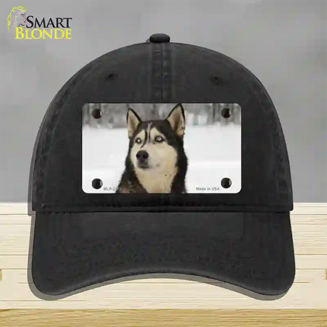 Husky Dog Novelty License Plate Hat Unconstructed Cotton / Black