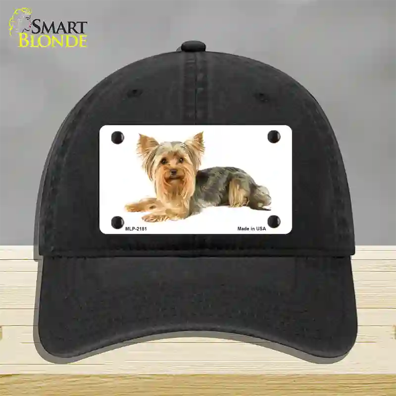 Yorkshire Terrier Dog Novelty License Plate Hat Unconstructed Cotton / Black