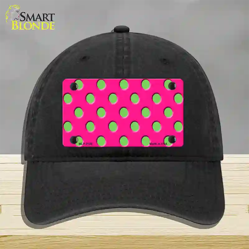 Lime Green Polka Dots Hot Pink Novelty License Plate Hat Unconstructed Cotton / Black