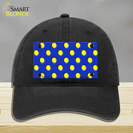 Yellow Polka Dots Royal Blue Novelty License Plate Hat Unconstructed Cotton / Black