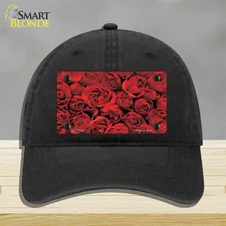 Red Roses Novelty License Plate Hat Unconstructed Cotton / Black