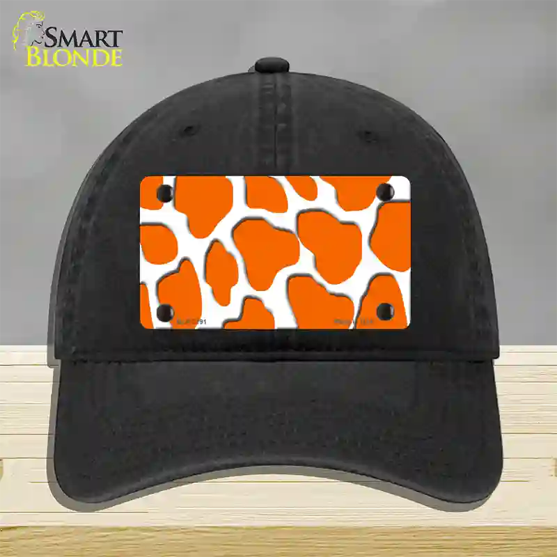 Orange White Giraffe Novelty License Plate Hat Unconstructed Cotton / Black