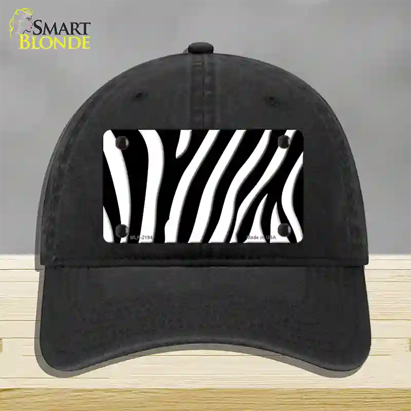 Black White Zebra Novelty License Plate Hat Unconstructed Cotton / Black