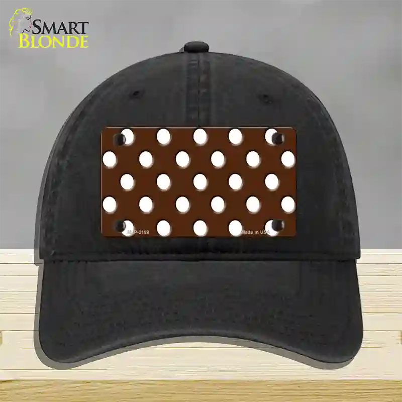 White Brown Polka DotsNovelty License Plate Hat Unconstructed Cotton / Black