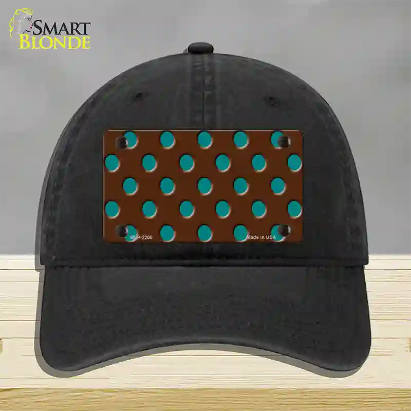 Teal Polka Dots Brown Novelty License Plate Hat Unconstructed Cotton / Black