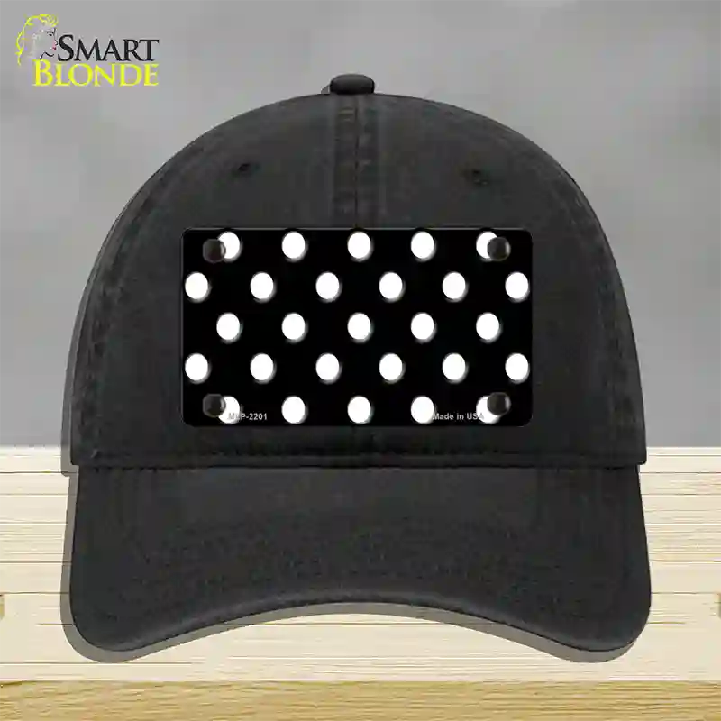 White Polka Dots Black Novelty License Plate Hat Unconstructed Cotton / Black