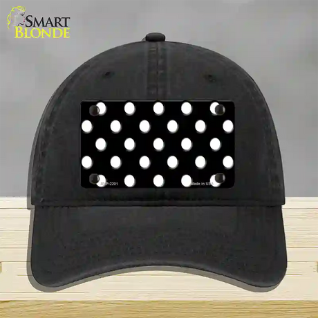 White Polka Dots Black Novelty License Plate Hat Unconstructed Cotton / Black