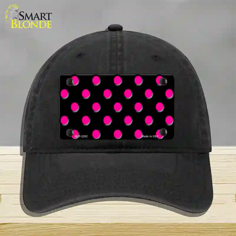 Hot Pink Polka Dots Black Novelty License Plate Hat Unconstructed Cotton / Black