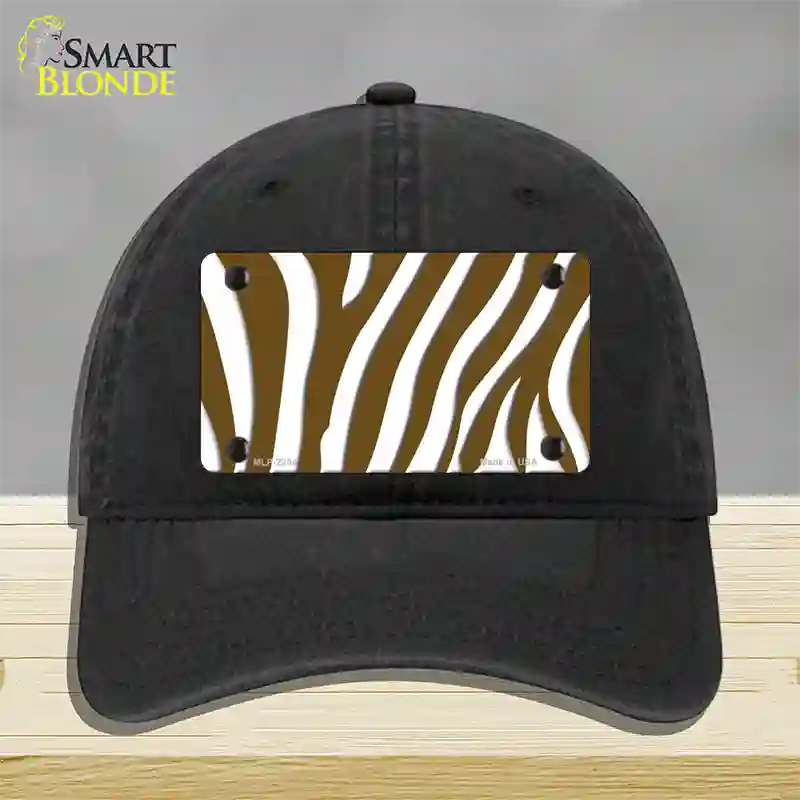 Brown White Zebra Novelty License Plate Hat Unconstructed Cotton / Black