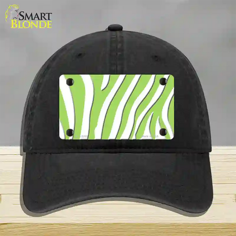 Lime Green White Zebra Novelty License Plate Hat Unconstructed Cotton / Black