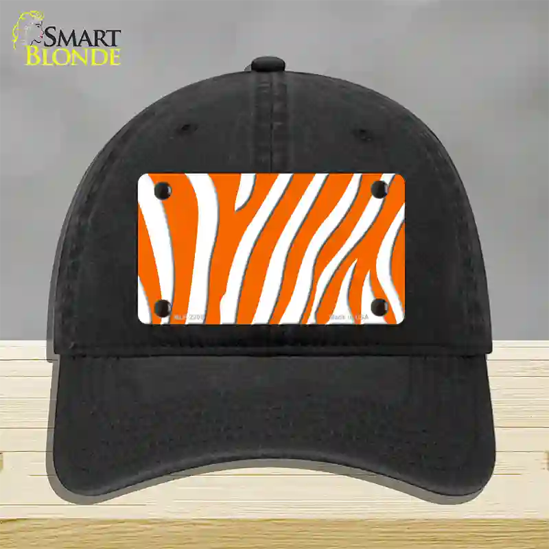 Orange White Zebra Novelty License Plate Hat Unconstructed Cotton / Black