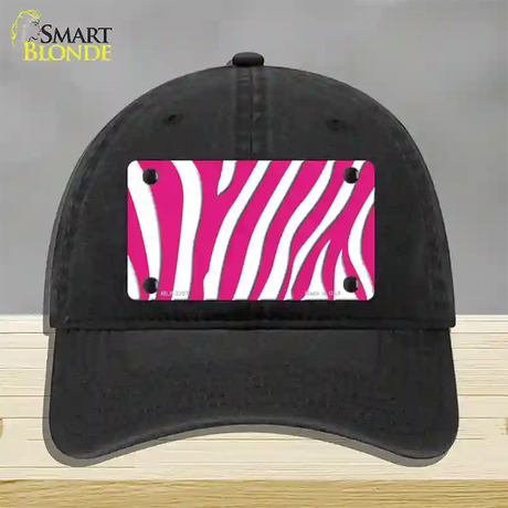 Hot Pink White Zebra Novelty License Plate Hat Unconstructed Cotton / Black