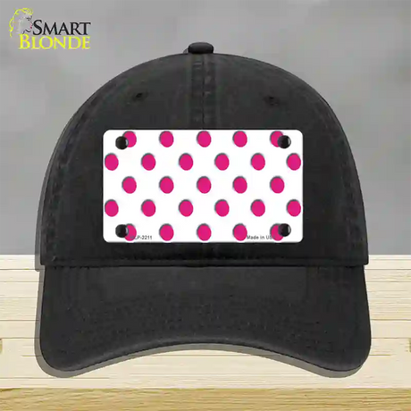 Hot Pink Polka Dots White Novelty License Plate Hat Unconstructed Cotton / Black