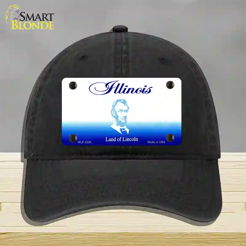 Illinois State Blank Novelty License Plate Hat Unconstructed Cotton / Black