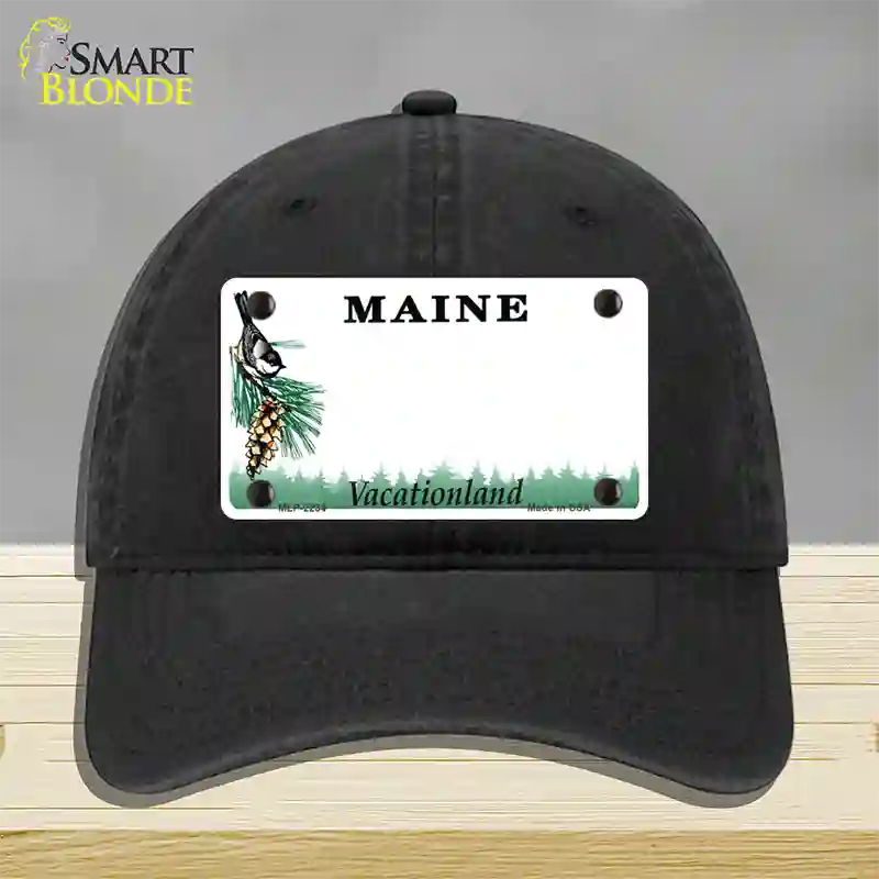 Maine State Blank Novelty License Plate Hat Unconstructed Cotton / Black