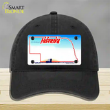 Nebraska State Blank Novelty License Plate Hat Unconstructed Cotton / Black