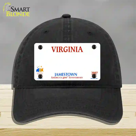 Virginia State Blank Novelty License Plate Hat Unconstructed Cotton / Black