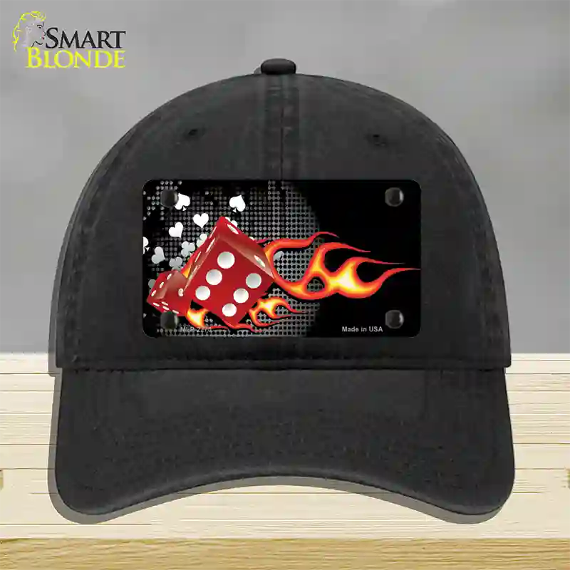 Fire Dice Flame Novelty License Plate Hat Unconstructed Cotton / Black