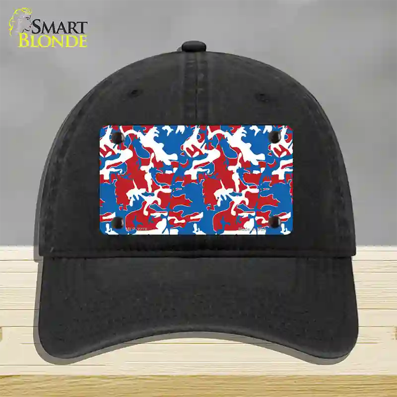 Patriotic Camouflage Novelty License Plate Hat Unconstructed Cotton / Black