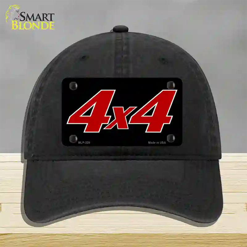 4 X 4 Black Novelty License Plate Hat Unconstructed Cotton / Black