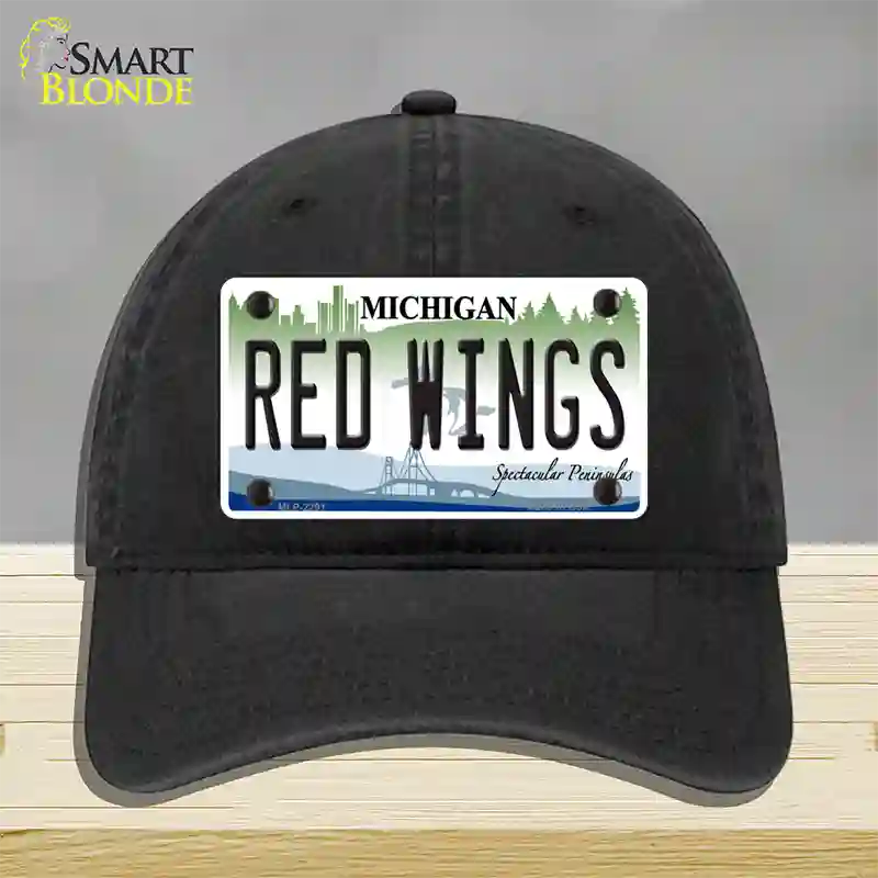 Redwings Michigan State Novelty License Plate Hat Unconstructed Cotton / Black