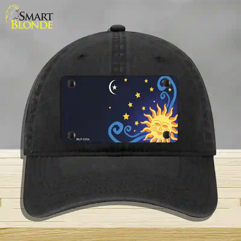 Celestial Sun Offset Novelty License Plate Hat Unconstructed Cotton / Black