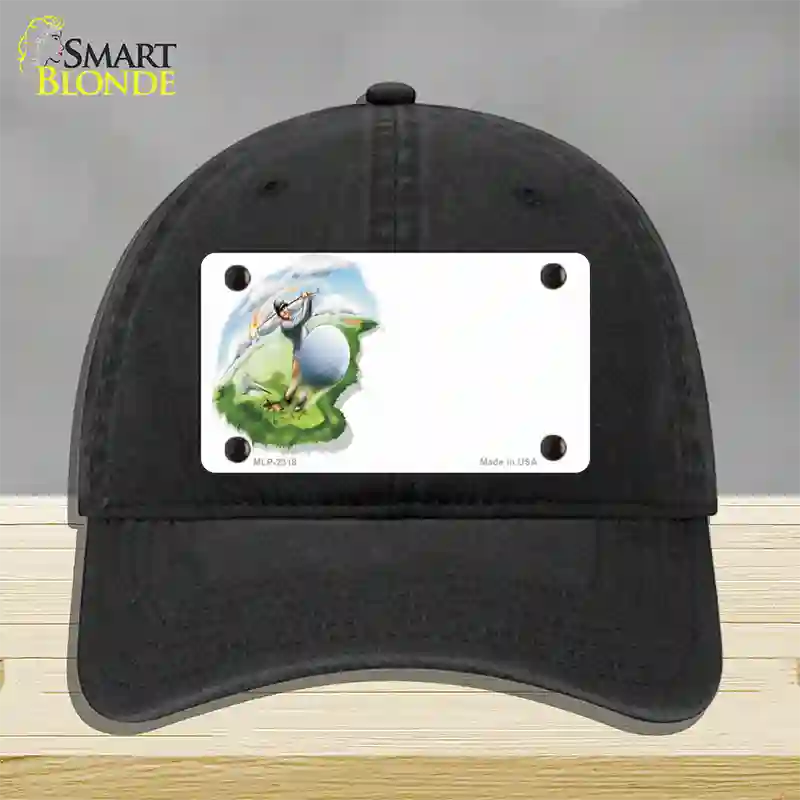 Golf Tee Shot Offset Novelty License Plate Hat Unconstructed Cotton / Black