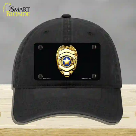 Police Badge Novelty License Plate Hat Unconstructed Cotton / Black