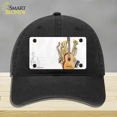 Musical Instruments Offset Novelty License Plate Hat Unconstructed Cotton / Black