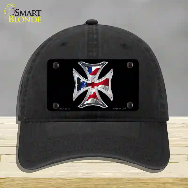 Maltese Cross Flag Novelty License Plate Hat Unconstructed Cotton / Black