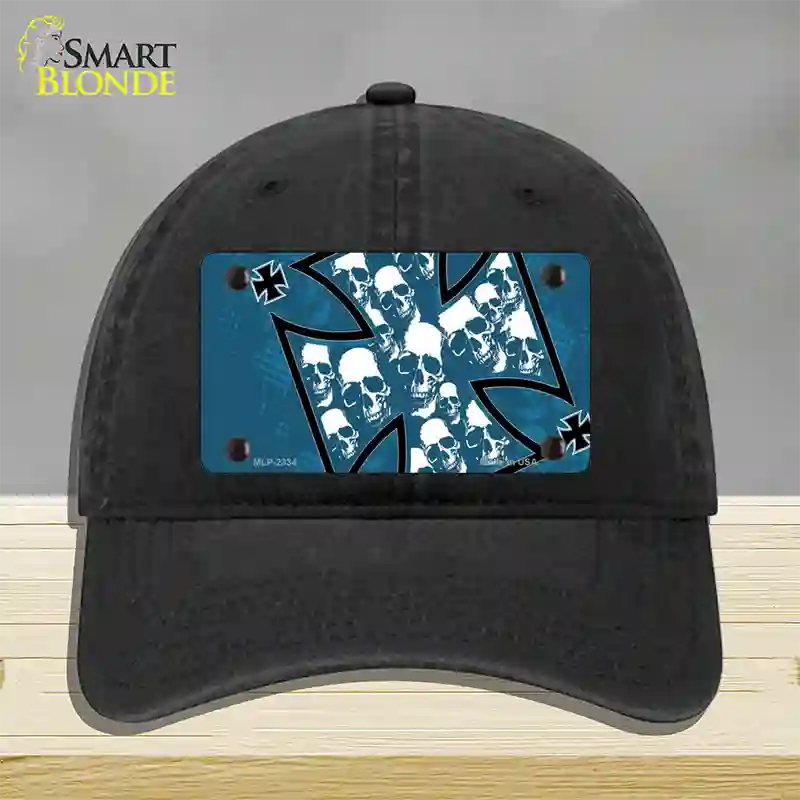 Maltese Cross Skulls Novelty License Plate Hat Unconstructed Cotton / Black