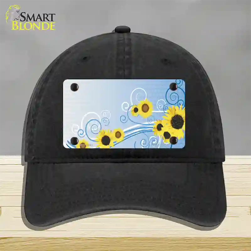 Sunflowers Novelty License Plate Hat Unconstructed Cotton / Black