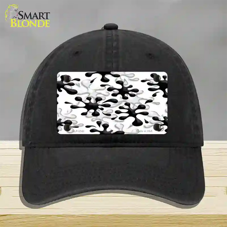 Splatter Black White Novelty License Plate Hat Unconstructed Cotton / Black