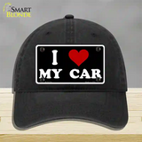 I Love My Car Black Novelty License Plate Hat Unconstructed Cotton / Black