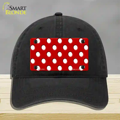 White Polka Dots Red Novelty License Plate Hat Unconstructed Cotton / Black