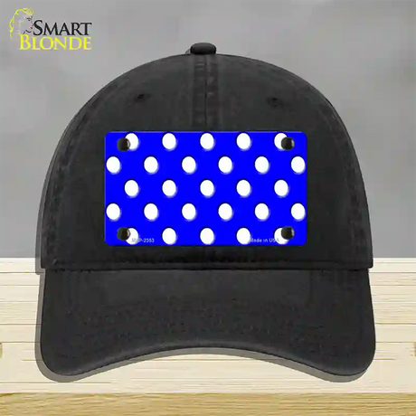 White Polka Dots Royal Blue Novelty License Plate Hat Unconstructed Cotton / Black