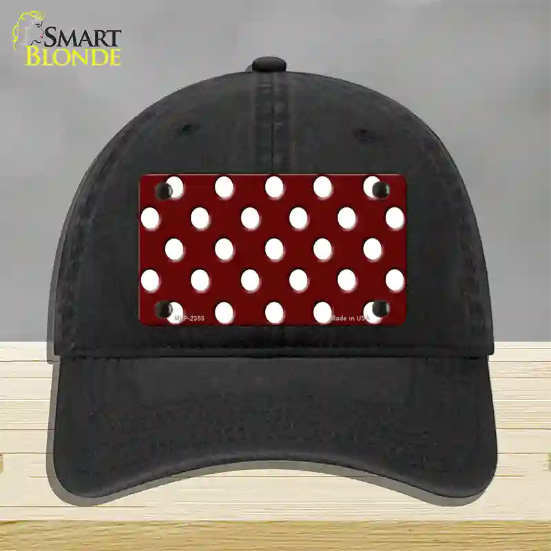 White Polka Dots Burgundy Novelty License Plate Hat Unconstructed Cotton / Black