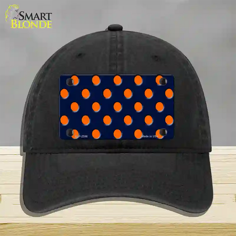 Orange Polka Dots Navy Blue Novelty License Plate Hat Unconstructed Cotton / Black