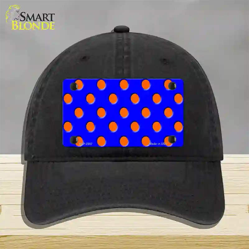 Orange Polka Dots Royal Blue Novelty License Plate Hat Unconstructed Cotton / Black