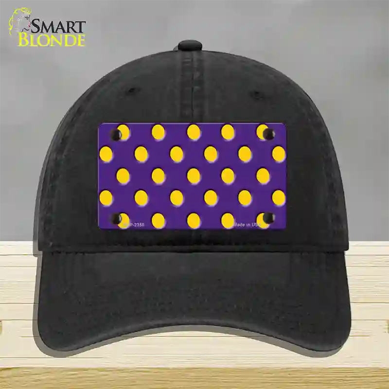 Yellow Polka Dots Purple Novelty License Plate Hat Unconstructed Cotton / Black