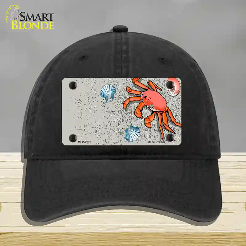 Crab And Seashells Novelty License Plate Hat Unconstructed Cotton / Black