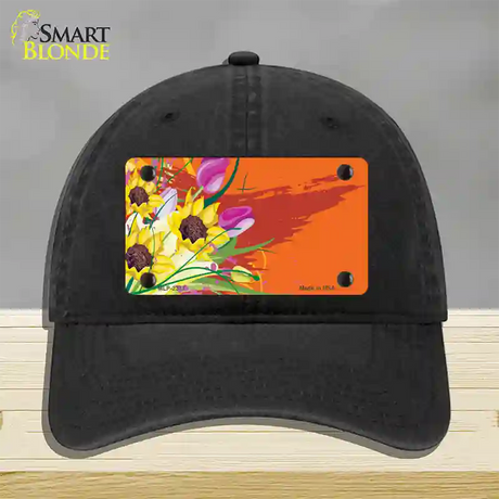 Floral Bouquet Offset Novelty License Plate Hat Unconstructed Cotton / Black